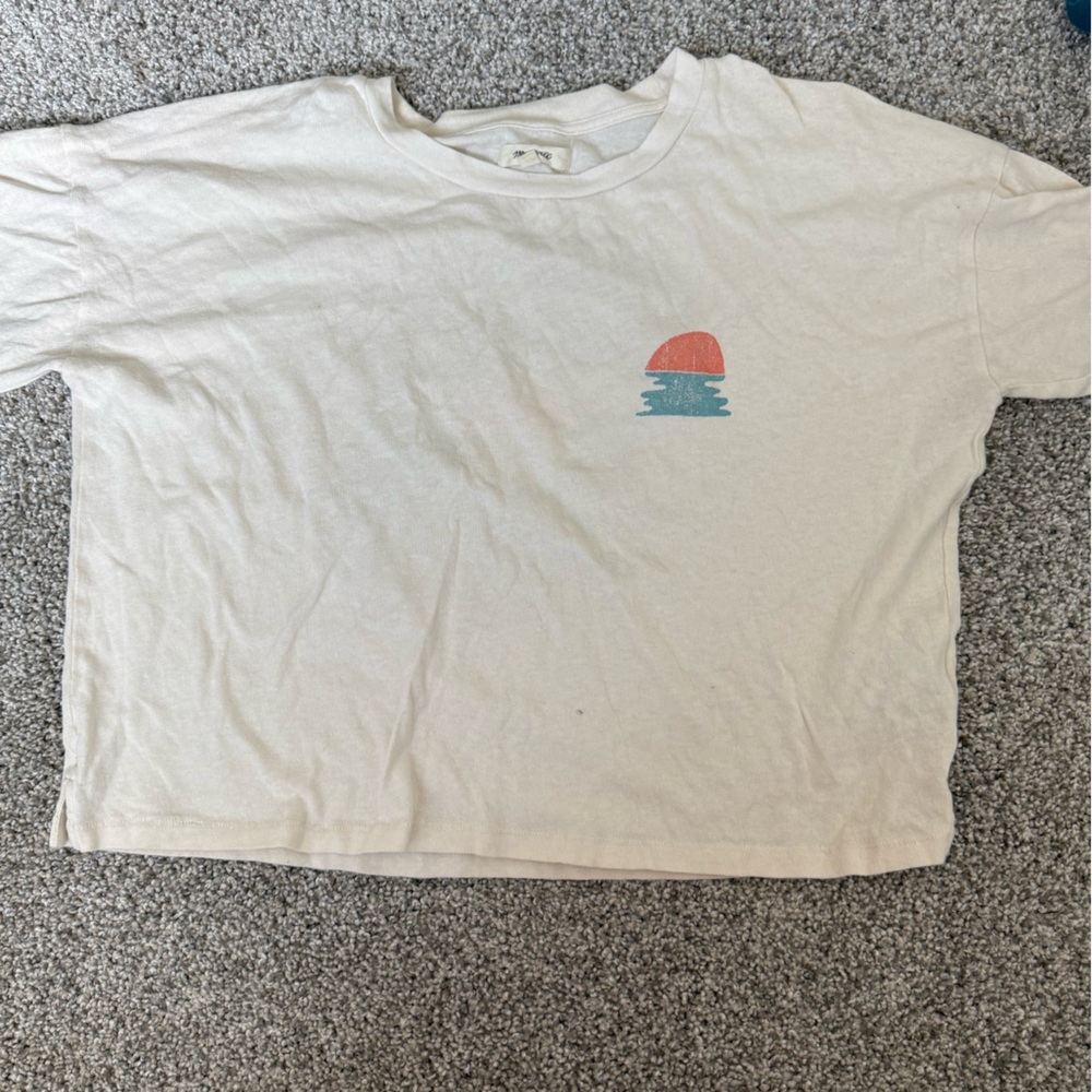 Madewell Cream Tee with Coral Sun & Aqua Waves
